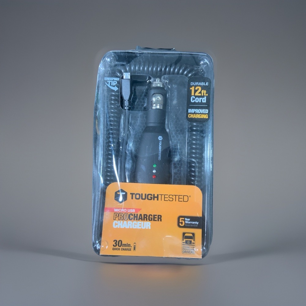 ToughTested Pro Car Charger PCTT-MICRO Micro USB 12ft Quick Charge Cable Black